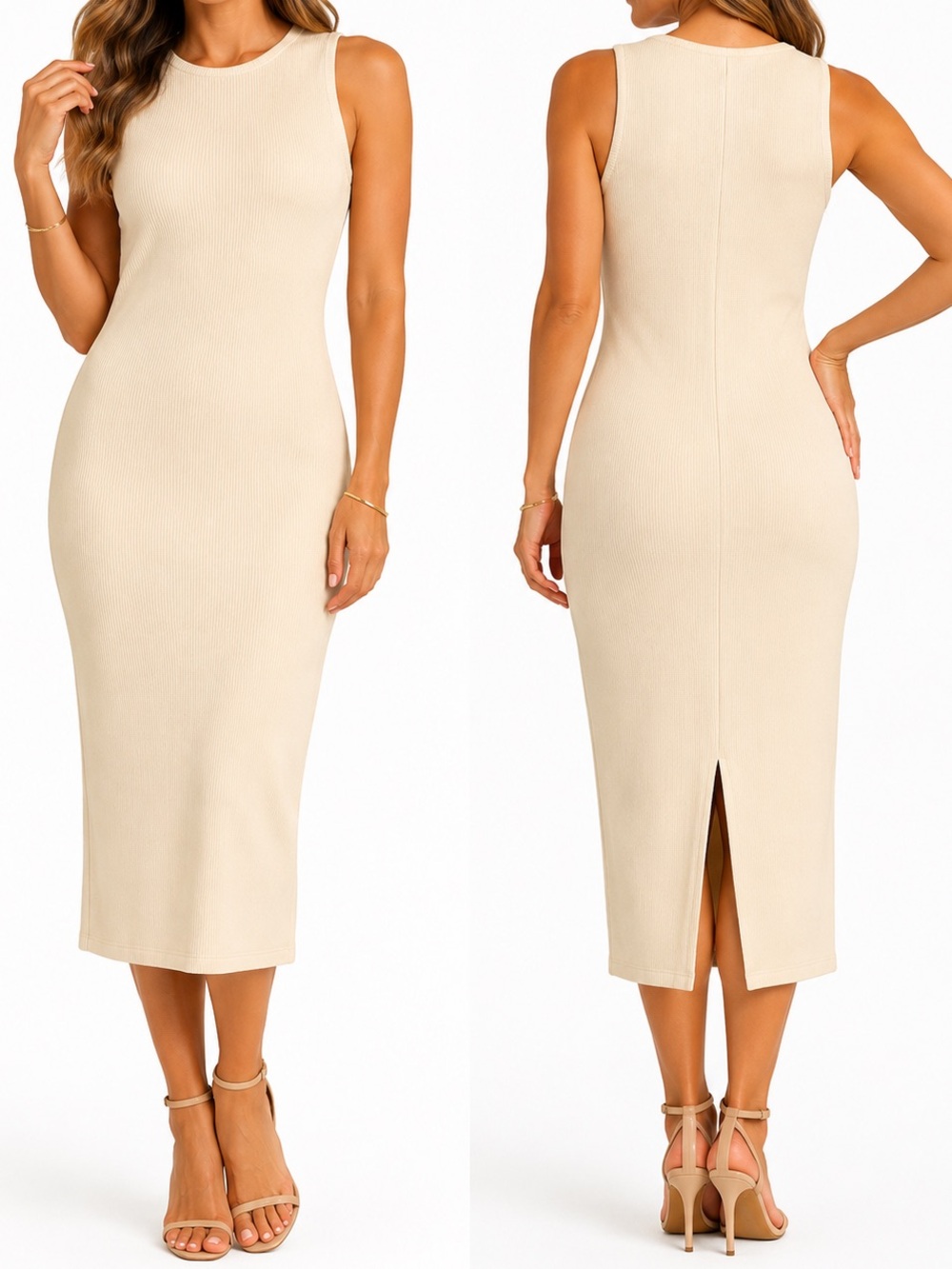 Express Cream Ribbed Midi Sheath Dress